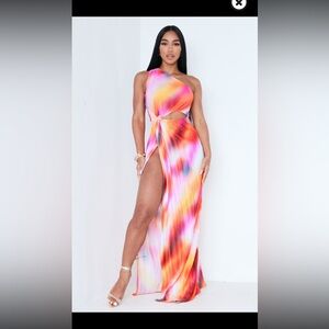 Tie dye tropical high cut dress